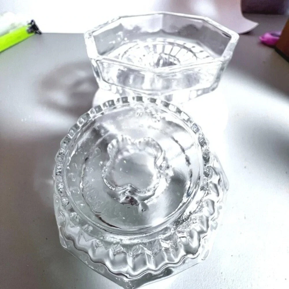 Vtg Glass Octagon Tapered Pillar Candle Holders KIG Indonesia Clear Pressed Heav